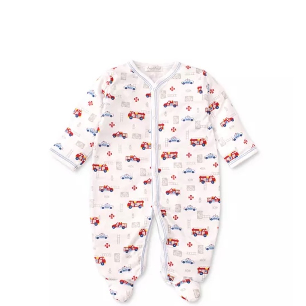 Kissy kissy Footed One-Piece Sleepwear in White with Red & Blue Firetruck Print
